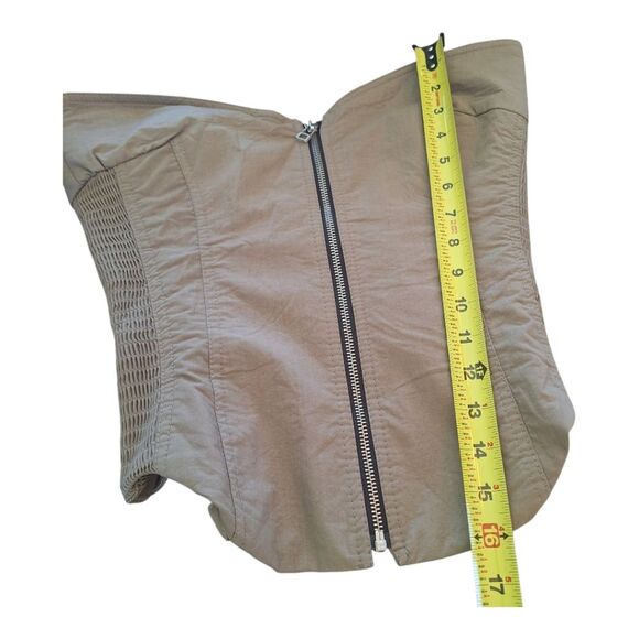 ZARA TOPSTITCHED BUSTIER Zip Front Khaki Cotton Blend Women's S Taupe Corset - Picture 9 of 15